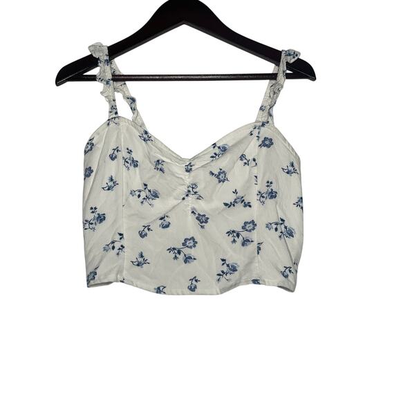 Hollister Tank Top Women's Blue/White Small Floral Cropped Sweetheart Neckline - Picture 1 of 6